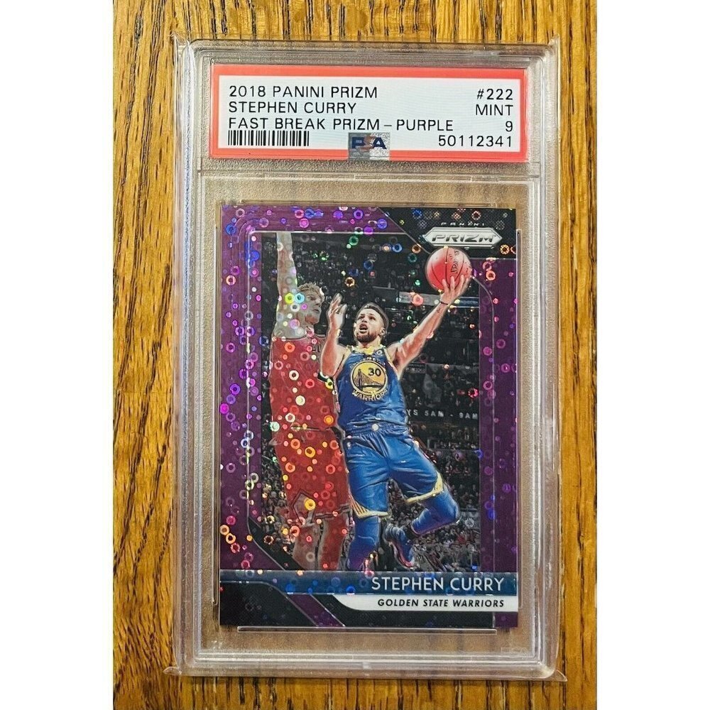 2018 Panini Prizm Fast Break Purple Stephen Curry /75 PSA 9 Mint #222 Warriors